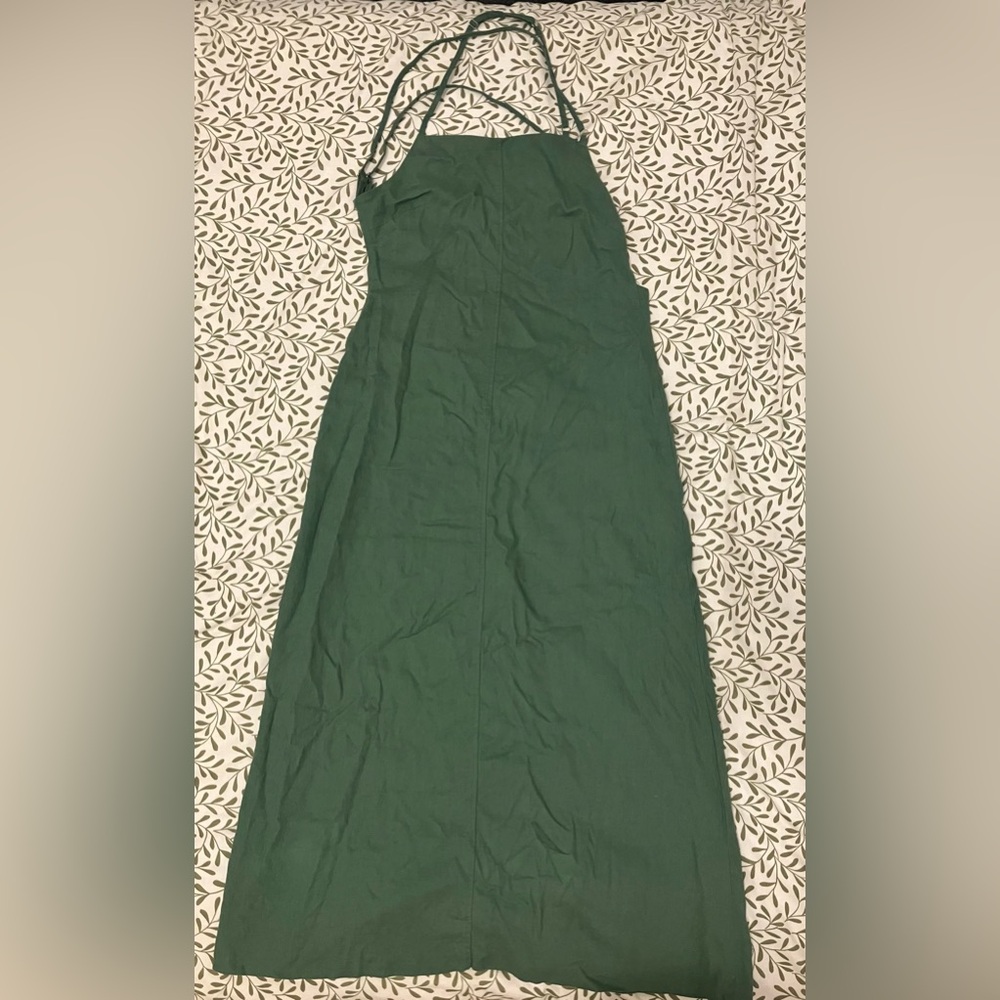 Zara Linen Midi Dress Green